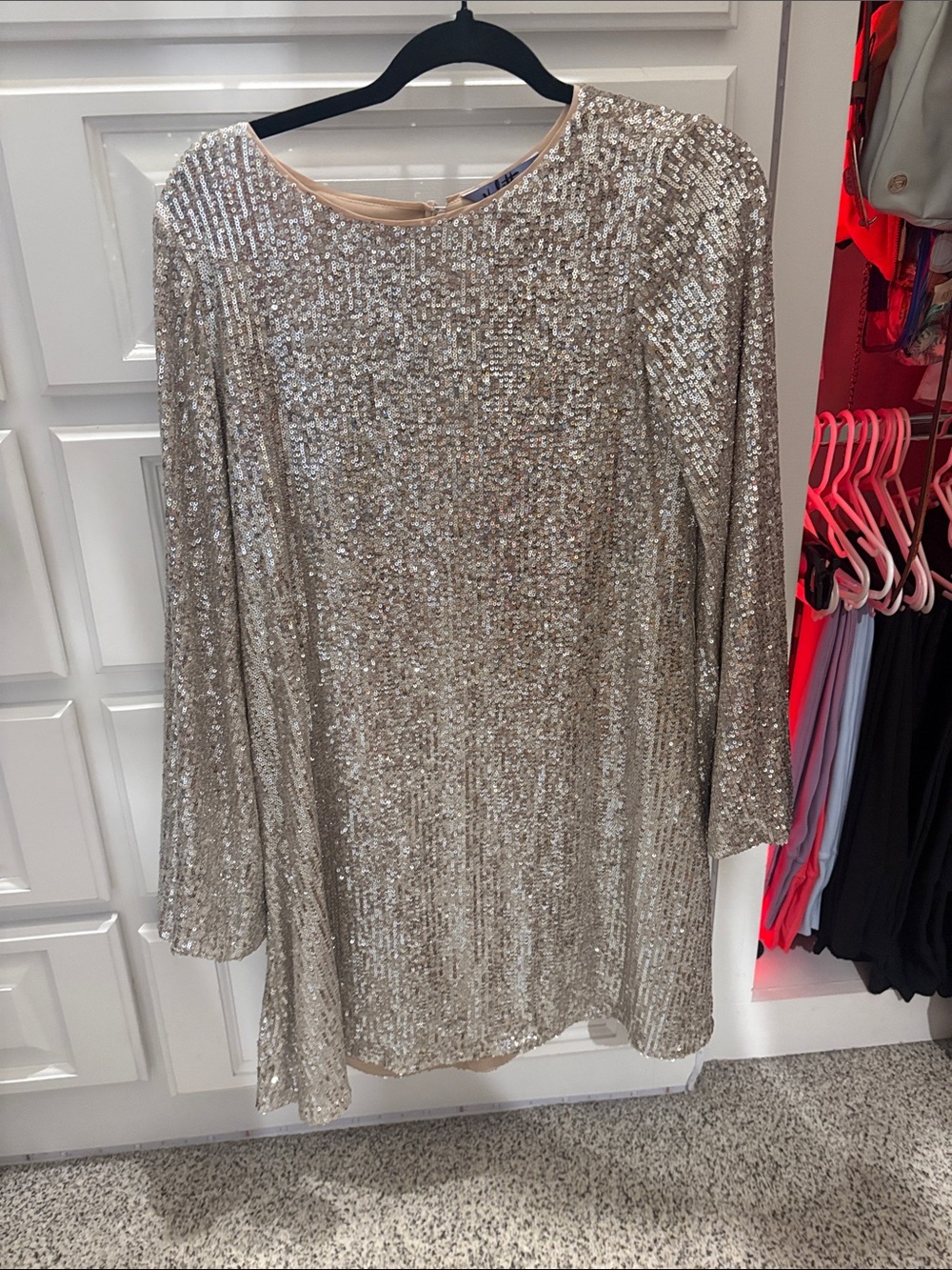 Women's Silver Sequin Long Sleeve dress